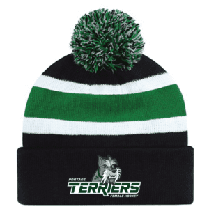 9S243M Acrylic Roll Pom Pom Toque - Black/KellyGreen/White