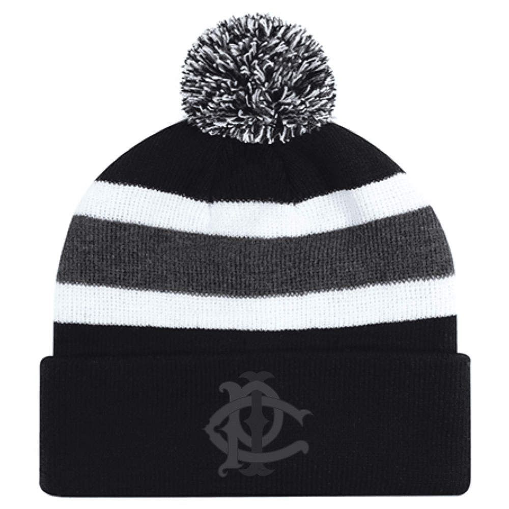 9S243M Acrylic Roll Pom Pom Toque - Black/Charcoal/White