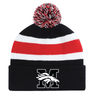 9S243M Acrylic Roll Pom Pom Toque - Black/Red/White