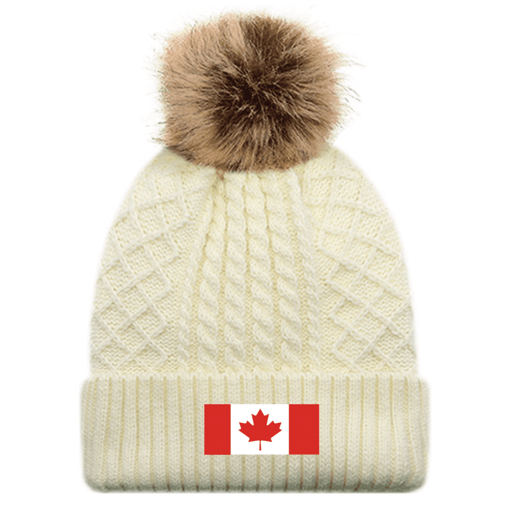 1E140L Acrylic/Polyester Satin Women's Pom Pom Toque - Ivory/Beige - Image 2