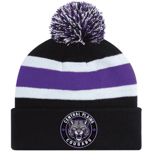 9S243M Acrylic Roll Pom Pom Toque - Black/Purple/White