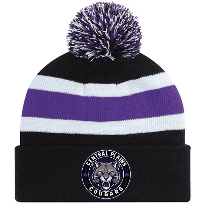 9S243M Acrylic Roll Pom Pom Toque - Black/Purple/White