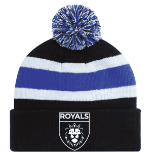 9S243M Acrylic Roll Pom Pom Toque - Black/Royal/White
