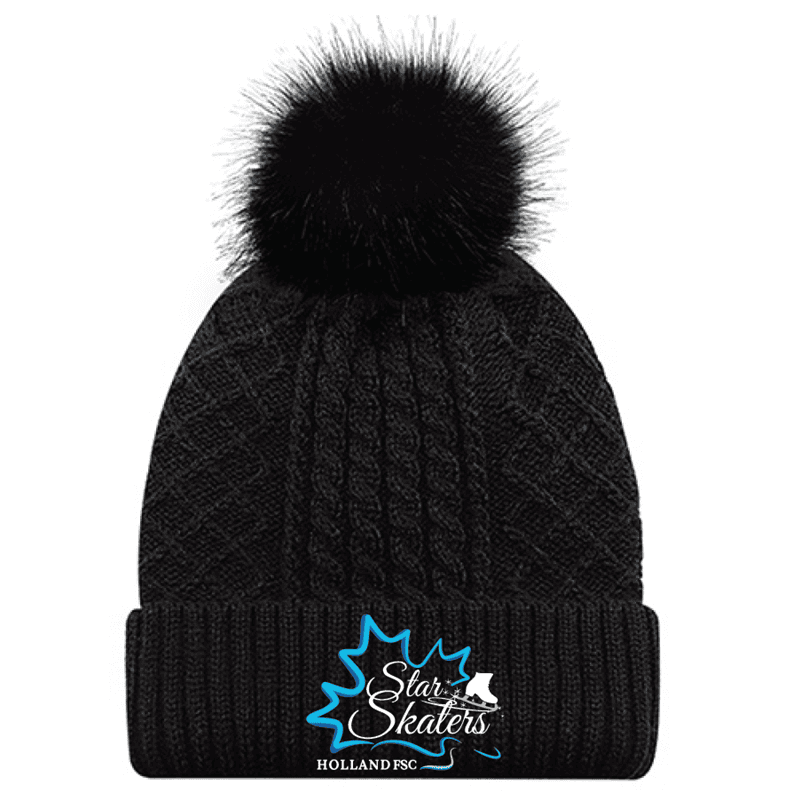 1E140L Acrylic/Polyester Satin Women's Pom Pom Toque - Black/Black